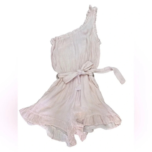 Red/pink and white stripe vintage Havana one shoulder romper with tie bow - Picture 1 of 4